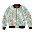 Anthurium Plumeria Lei Pastel Bomber Jacket Teal Hawaiian Splendid Palaka LT01
