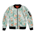 Anthurium Plumeria Lei Pastel Sleeve Zip Bomber Jacket Teal Hawaiian Splendid Palaka LT01