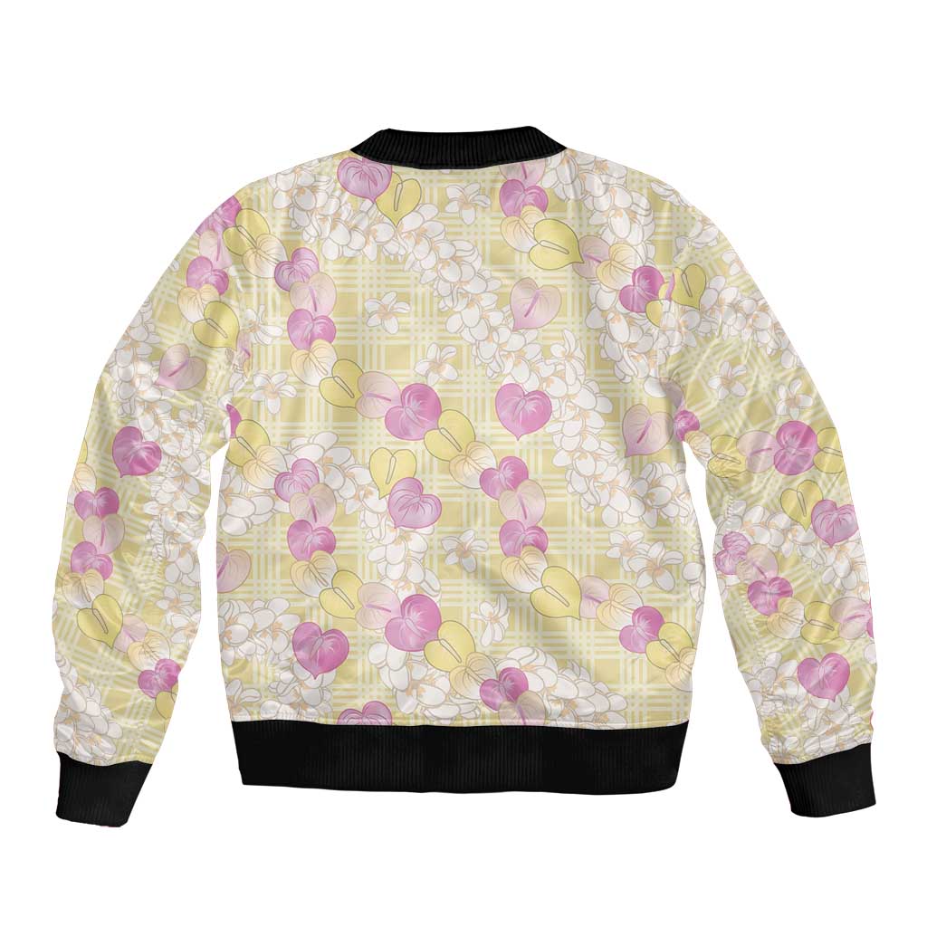 Anthurium Plumeria Lei Pastel Bomber Jacket Yellow Hawaiian Splendid Palaka LT01