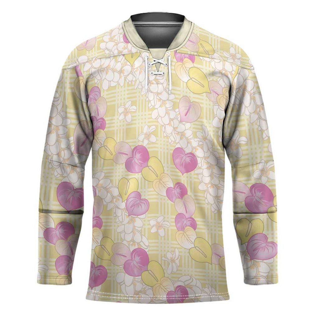 Anthurium Plumeria Lei Pastel Hockey Jersey Yellow Hawaiian Splendid Palaka LT01