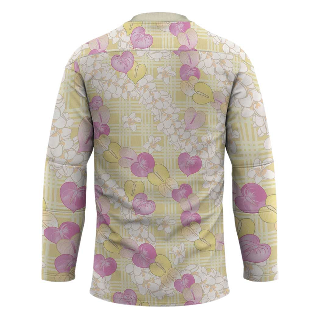 Anthurium Plumeria Lei Pastel Hockey Jersey Yellow Hawaiian Splendid Palaka LT01