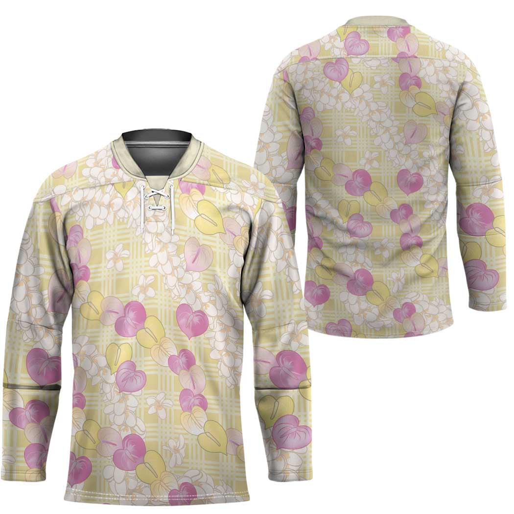 Anthurium Plumeria Lei Pastel Hockey Jersey Yellow Hawaiian Splendid Palaka LT01