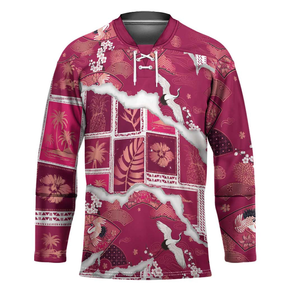 Hawaii Japanese Culture Pink Hockey Jersey Spring Cranes Aloha Pattern LT01