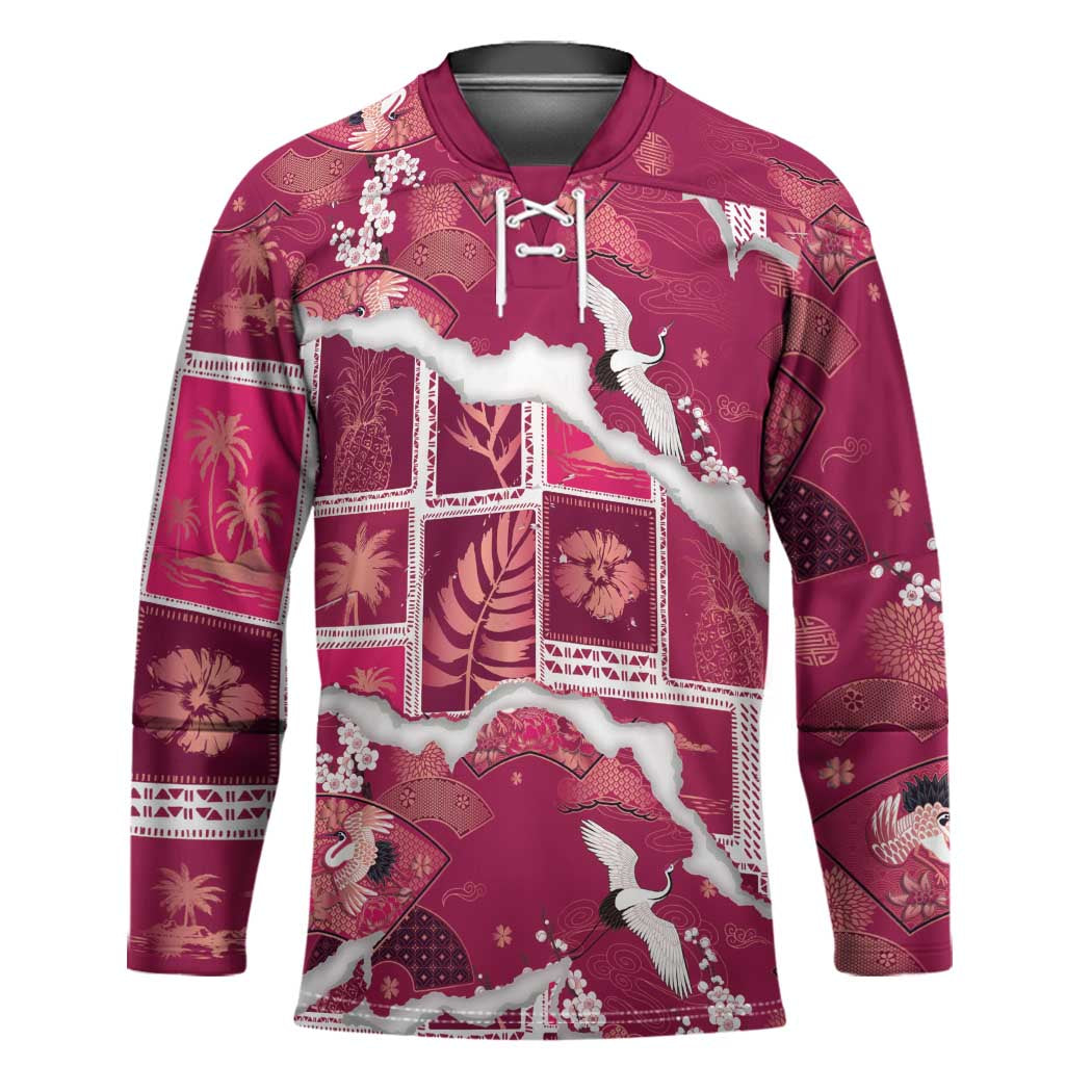 Hawaii Japanese Culture Pink Hockey Jersey Spring Cranes Aloha Pattern LT01