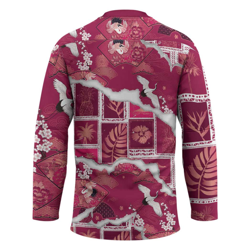 Hawaii Japanese Culture Pink Hockey Jersey Spring Cranes Aloha Pattern LT01