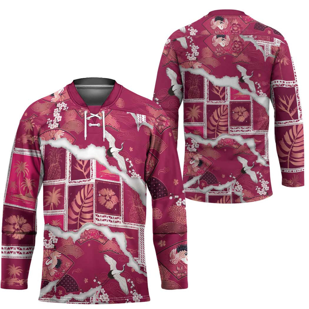 Hawaii Japanese Culture Pink Hockey Jersey Spring Cranes Aloha Pattern LT01