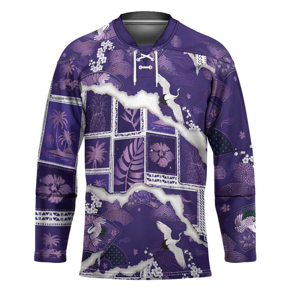 Hawaii Japanese Culture Purple Hockey Jersey Spring Cranes Aloha Pattern LT01