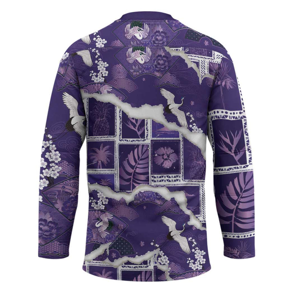 Hawaii Japanese Culture Purple Hockey Jersey Spring Cranes Aloha Pattern LT01