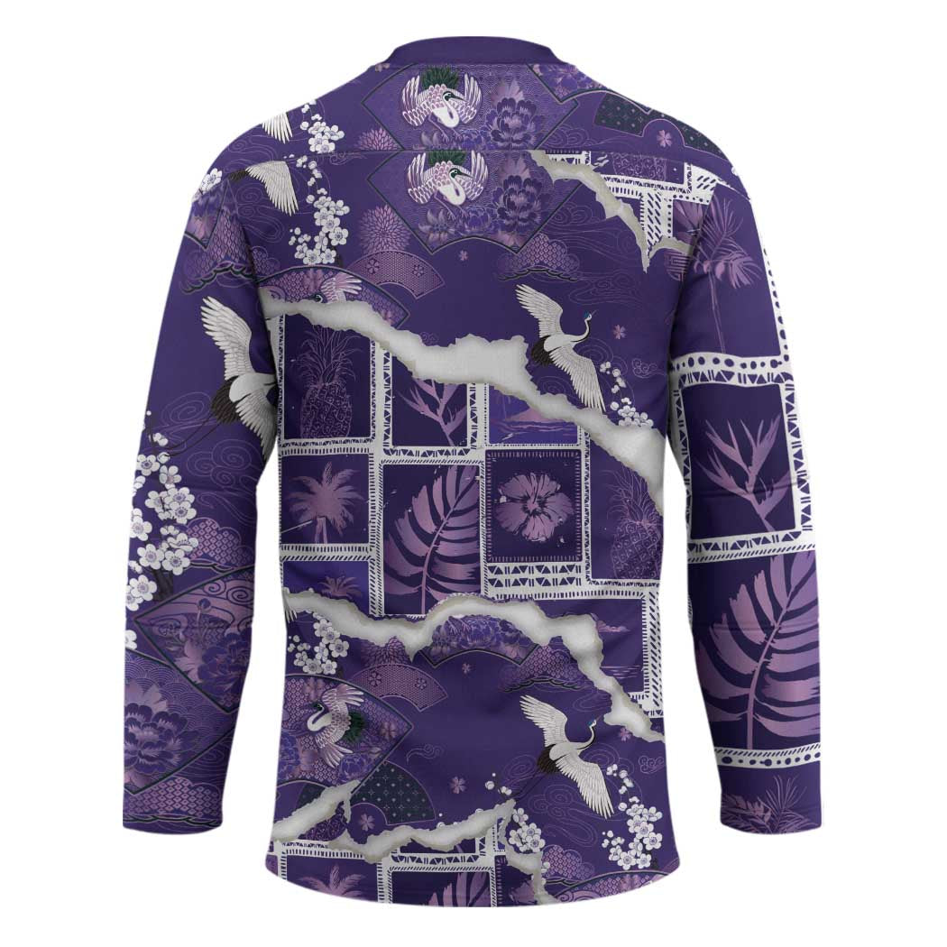 Hawaii Japanese Culture Purple Hockey Jersey Spring Cranes Aloha Pattern LT01