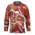Hawaii Japanese Culture Red Hockey Jersey Spring Cranes Aloha Pattern LT01