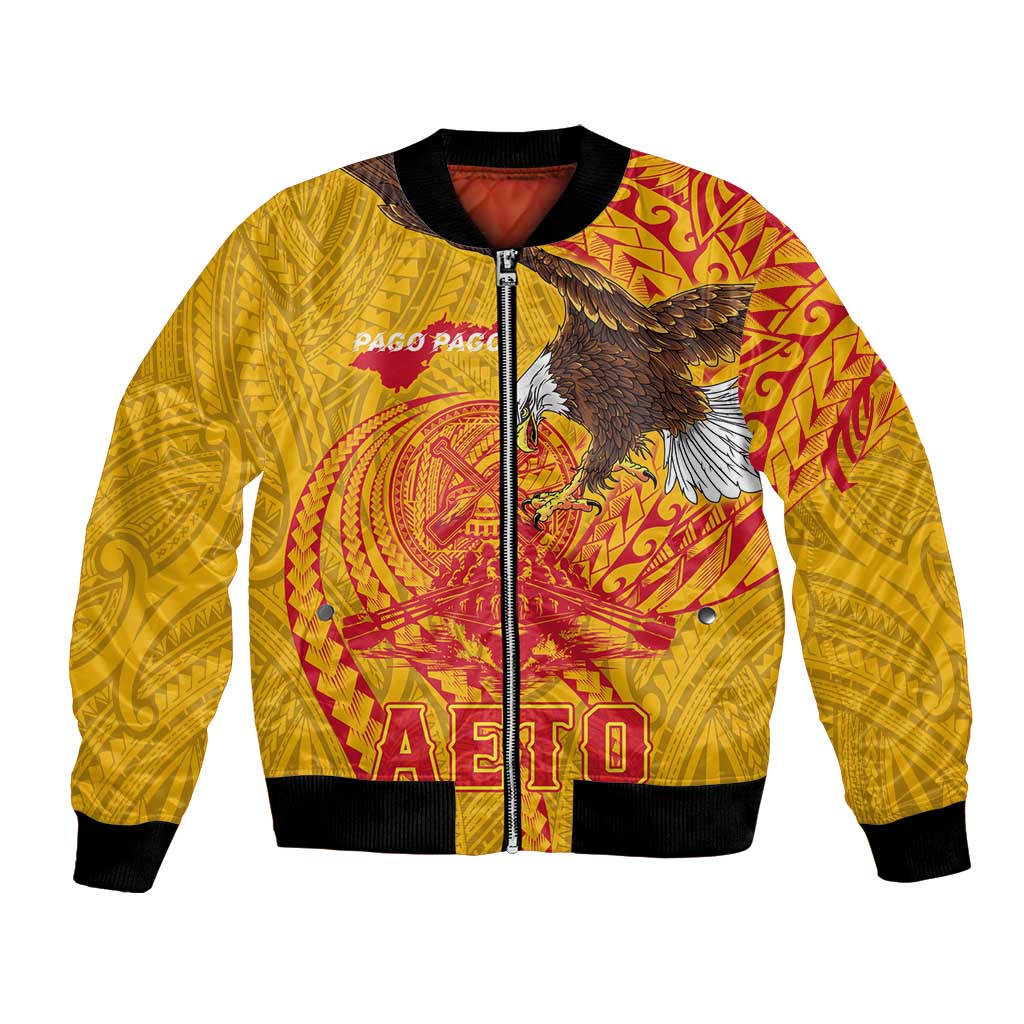 Personalized American Samoa Fautasi Race Bomber Jacket Aeto Pago Pago with Eagle Samoan Tribal Patterns LT03