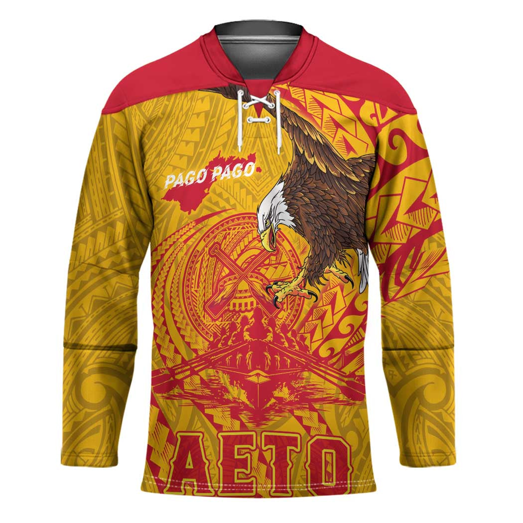 Personalized American Samoa Fautasi Race Hockey Jersey Aeto Pago Pago with Eagle Samoan Tribal Patterns LT03