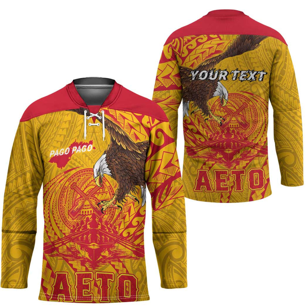 Personalized American Samoa Fautasi Race Hockey Jersey Aeto Pago Pago with Eagle Samoan Tribal Patterns LT03