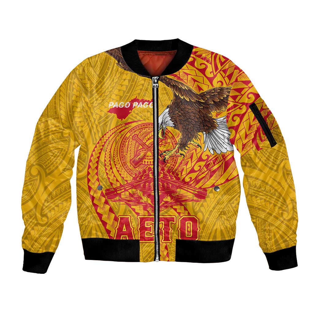 Personalized American Samoa Fautasi Race Sleeve Zip Bomber Jacket Aeto Pago Pago with Eagle Samoan Tribal Patterns LT03
