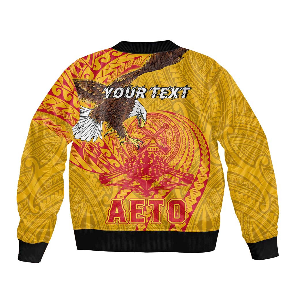 Personalized American Samoa Fautasi Race Sleeve Zip Bomber Jacket Aeto Pago Pago with Eagle Samoan Tribal Patterns LT03
