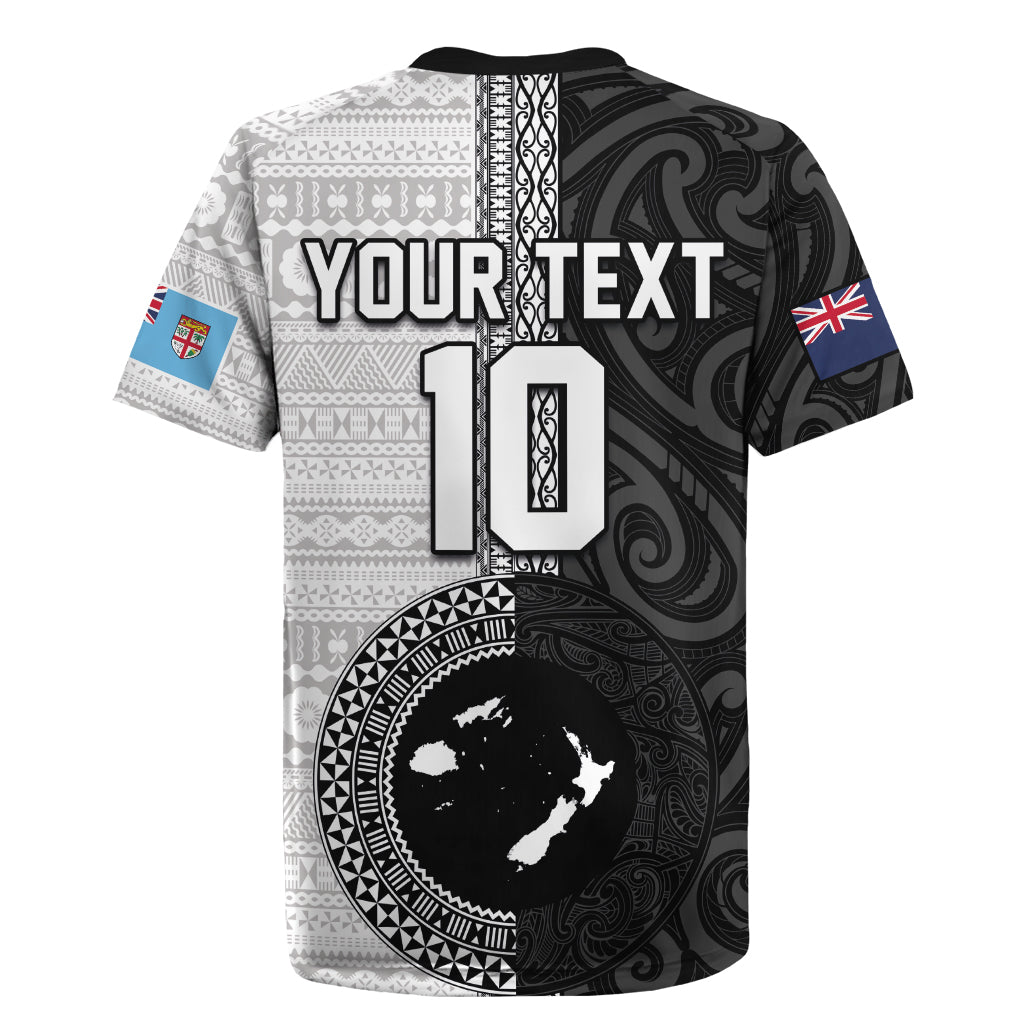 Custom Fiji and New Zealand Rugby Rugby Jersey Tapa Mix Maori Pattern LT03