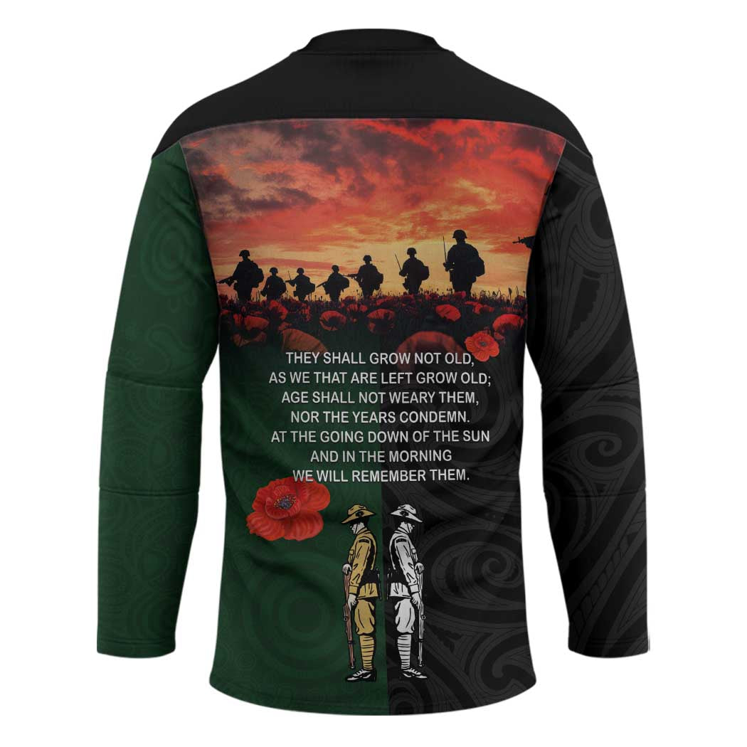 New Zealand and Australia ANZAC Day Hockey Jersey Lest We Forget Indigenous and Maori Pattern LT03