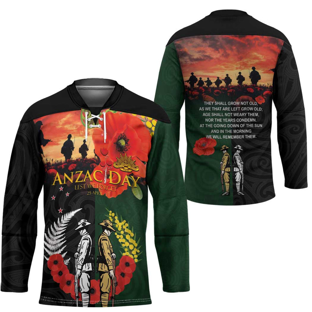 New Zealand and Australia ANZAC Day Hockey Jersey Lest We Forget Indigenous and Maori Pattern LT03