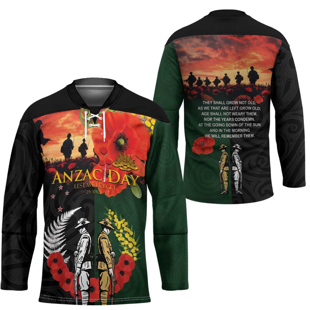 New Zealand and Australia ANZAC Day Hockey Jersey Lest We Forget Indigenous and Maori Pattern LT03