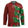 Hawaiian Taro Leaves-Hibiscus and Plumeria Hockey Jersey Polynesian Art-Kakau Tattoo Red LT03