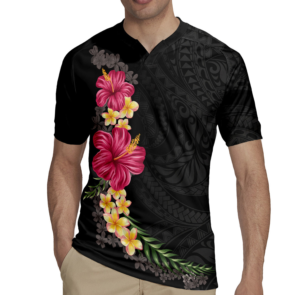 Hawaiian Plumeria and Hibiscus Rugby Jersey Colorful Style LT03