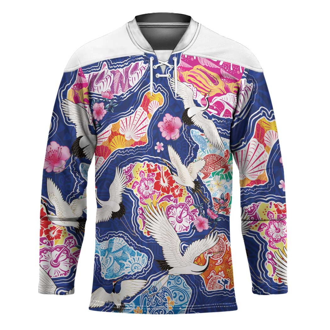 Hawaiian and Japanese Culture Together Hockey Jersey Hawaiian Archipelago Shape Sea Animals LT03