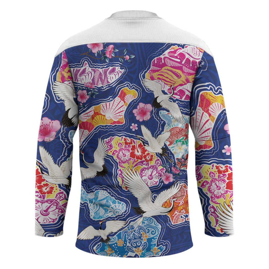 Hawaiian and Japanese Culture Together Hockey Jersey Hawaiian Archipelago Shape Sea Animals LT03