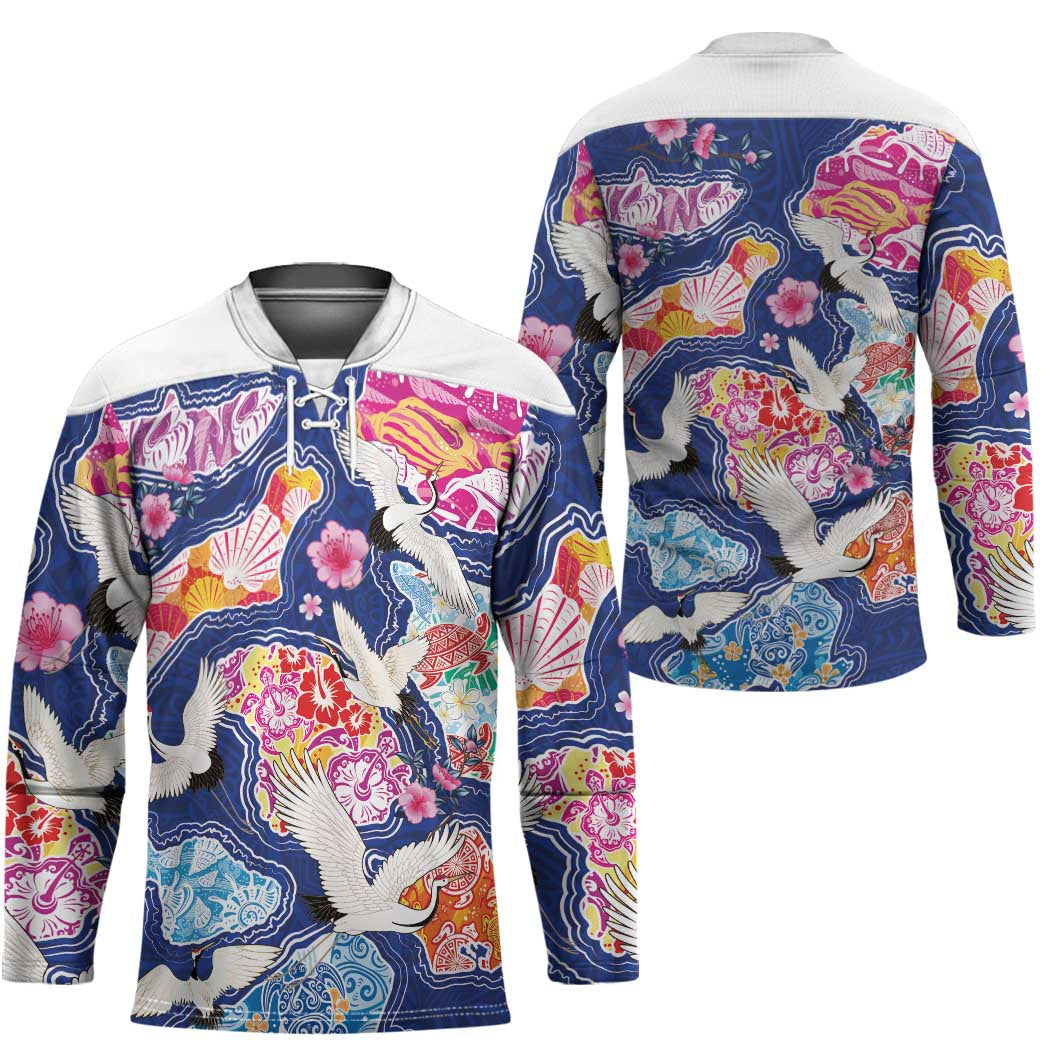 Hawaiian and Japanese Culture Together Hockey Jersey Hawaiian Archipelago Shape Sea Animals LT03