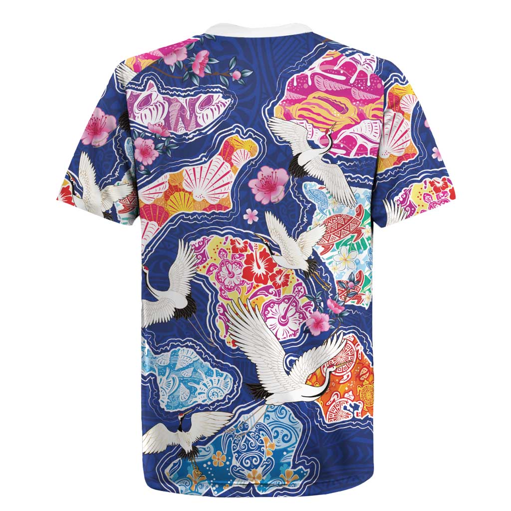 Hawaiian and Japanese Culture Together Rugby Jersey Hawaiian Archipelago Shape Sea Animals LT03
