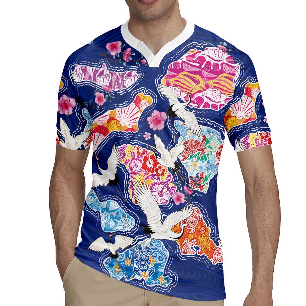 Hawaiian and Japanese Culture Together Rugby Jersey Hawaiian Archipelago Shape Sea Animals LT03