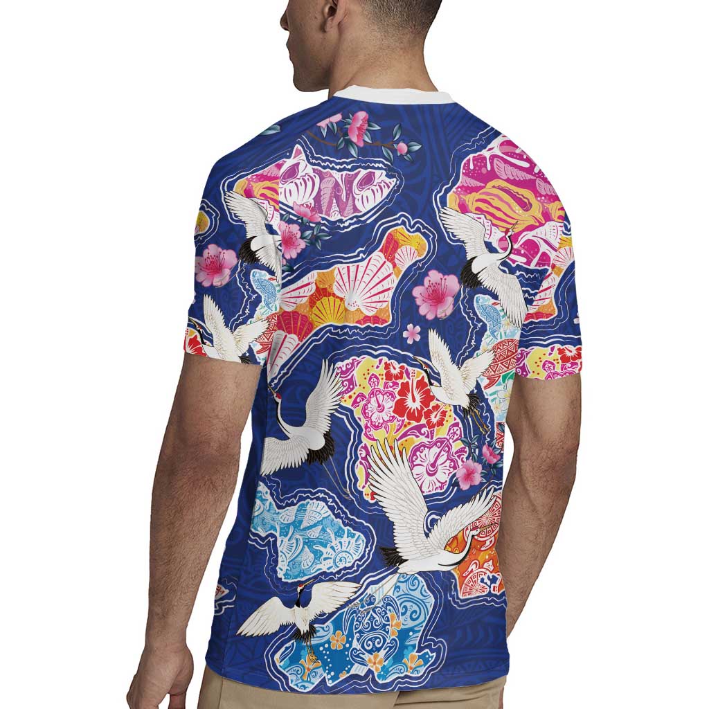 Hawaiian and Japanese Culture Together Rugby Jersey Hawaiian Archipelago Shape Sea Animals LT03