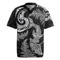 New Zealand Sea Animals with Maori Tribal Tattoo Rugby Jersey Shark Manta Ray with Silver Fern Black LT03