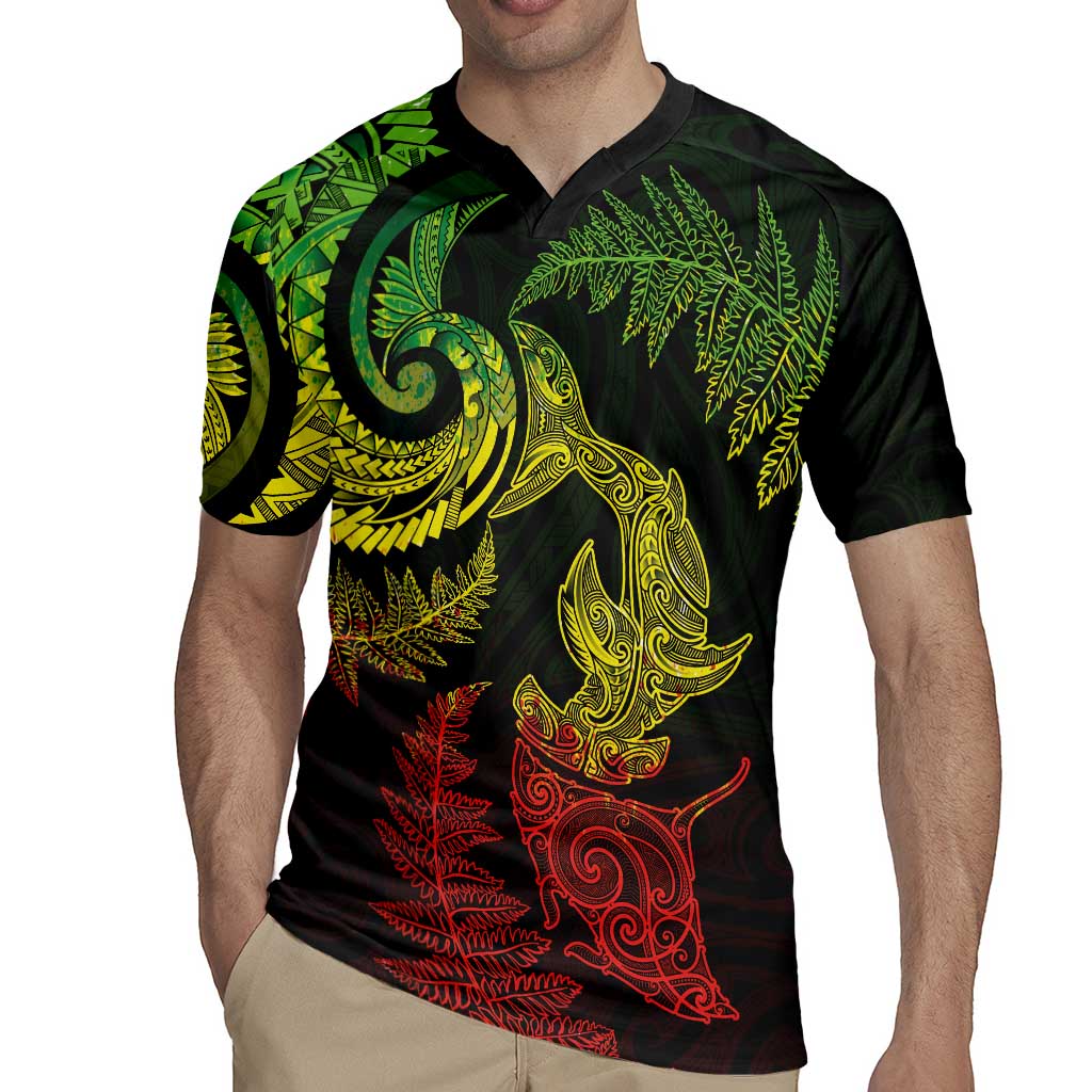 New Zealand Sea Animals with Maori Tribal Tattoo Rugby Jersey Shark Manta Ray with Silver Fern Reggae LT03