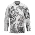 New Zealand Sea Animals with Maori Tribal Tattoo Hockey Jersey Shark Manta Ray with Silver Fern White LT03