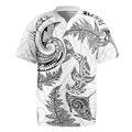 New Zealand Sea Animals with Maori Tribal Tattoo Rugby Jersey Shark Manta Ray with Silver Fern White LT03