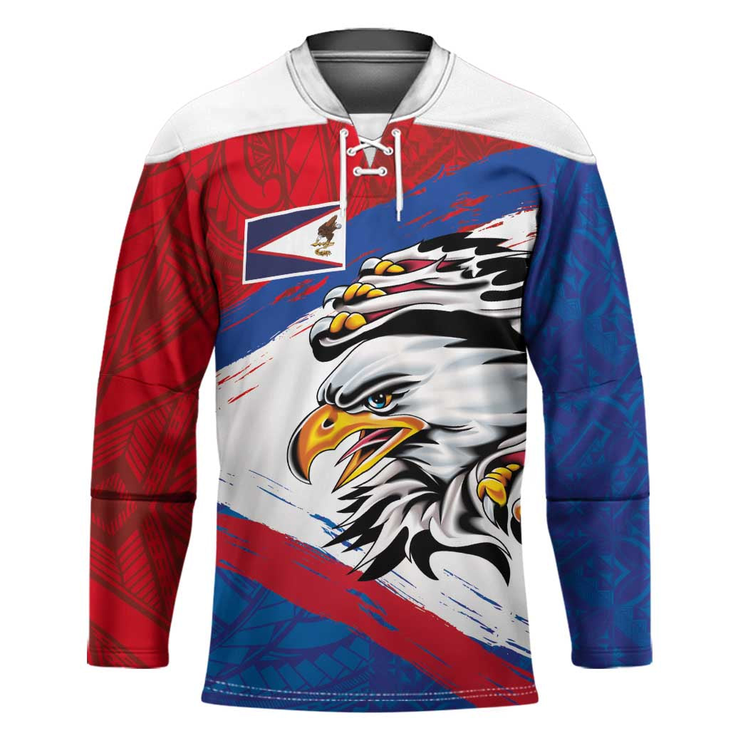 American Samoa Flag Day Hockey Jersey Polynesian Art Geometric with Flag Brush Style LT03