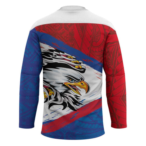 American Samoa Flag Day Hockey Jersey Polynesian Art Geometric with Flag Brush Style LT03