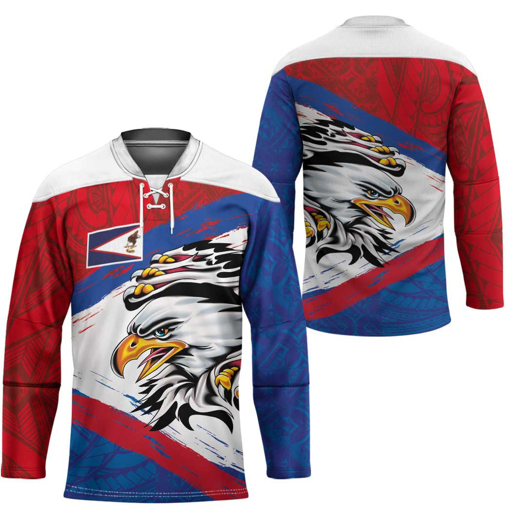 American Samoa Flag Day Hockey Jersey Polynesian Art Geometric with Flag Brush Style LT03