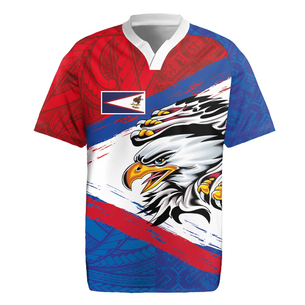 American Samoa Flag Day Rugby Jersey Polynesian Art Geometric with Flag Brush Style LT03