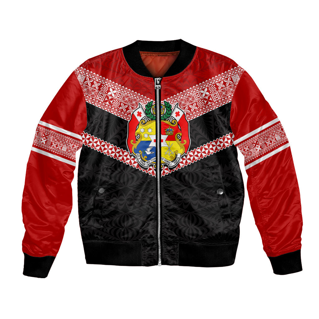 Tonga Bomber Jacket Tonga Coat of Arms with Seamless Tapa Ngatu Pattern LT03