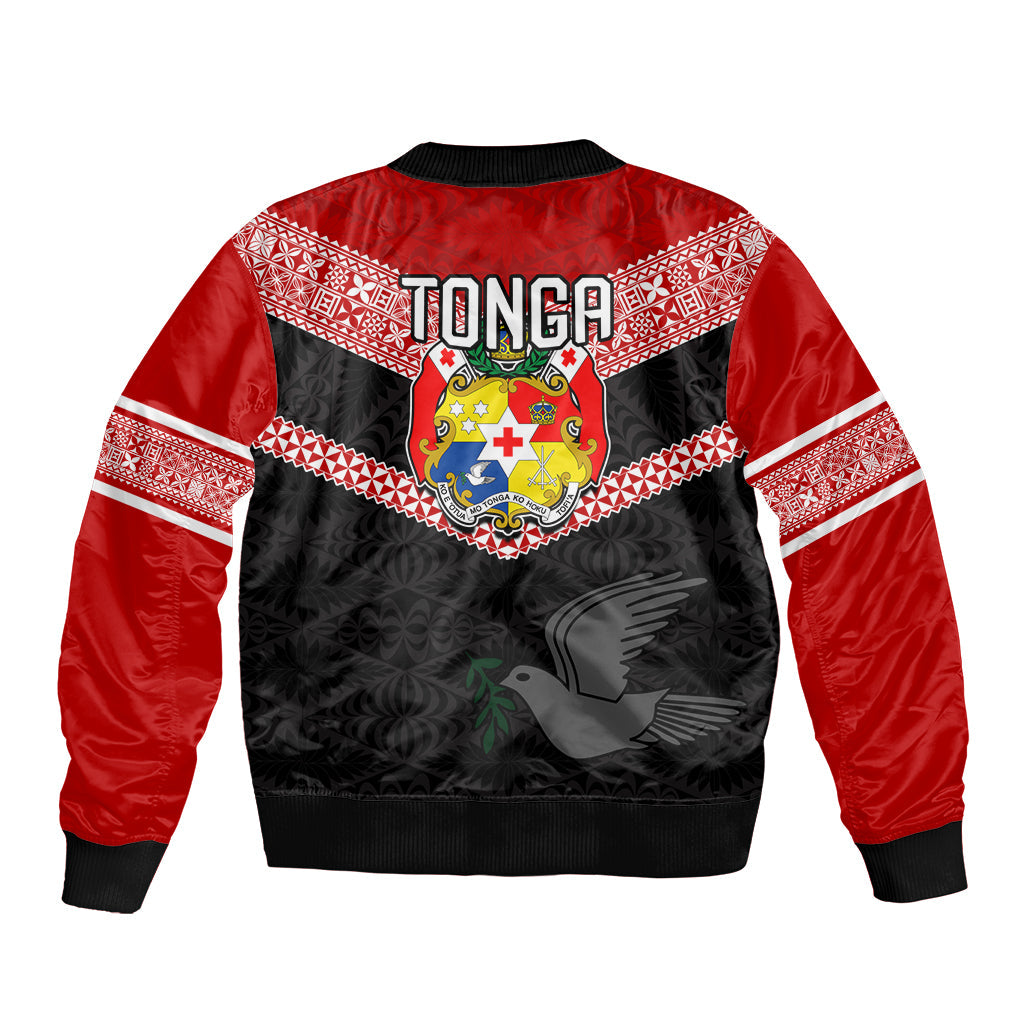 Tonga Bomber Jacket Tonga Coat of Arms with Seamless Tapa Ngatu Pattern LT03
