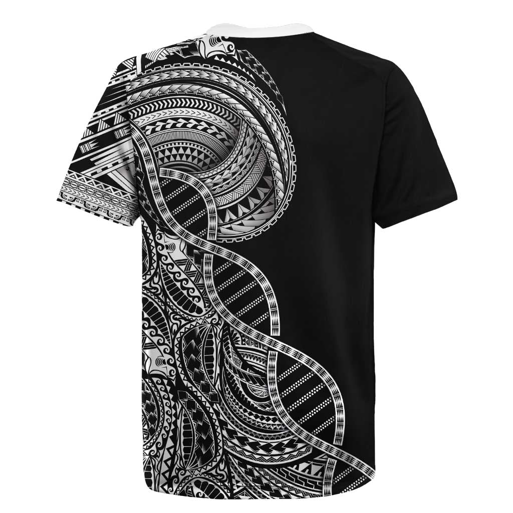 Samoan DNA Art Tattoo Rugby Jersey Polynesian Pattern Black Color LT03