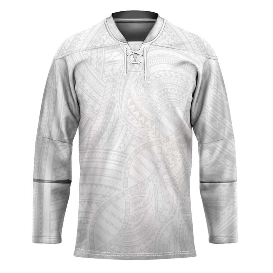 Samoan DNA Art Tattoo Hockey Jersey Polynesian Pattern All White LT03