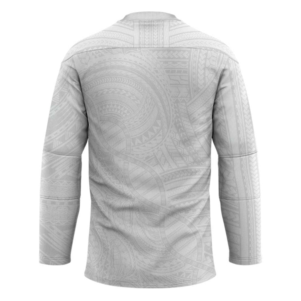 Samoan DNA Art Tattoo Hockey Jersey Polynesian Pattern All White LT03