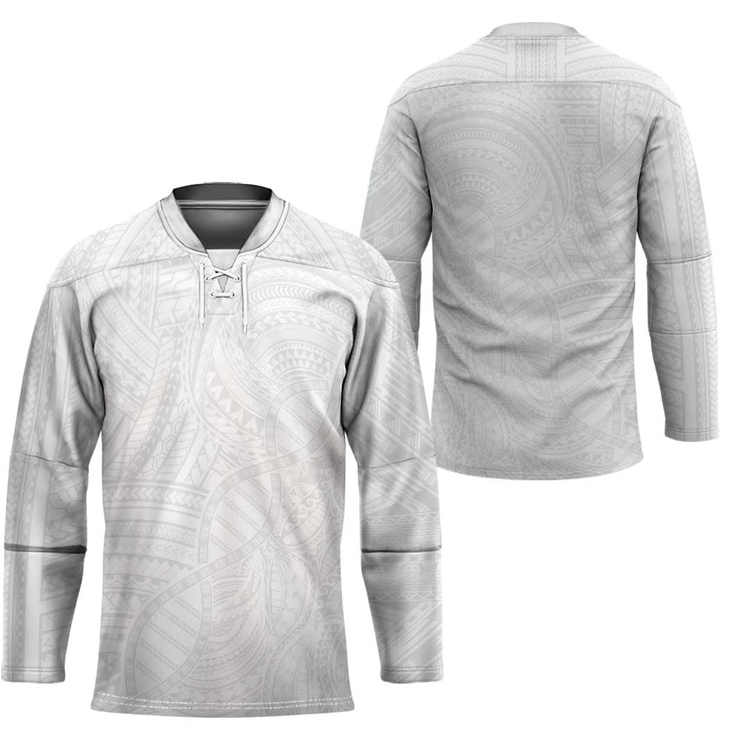 Samoan DNA Art Tattoo Hockey Jersey Polynesian Pattern All White LT03