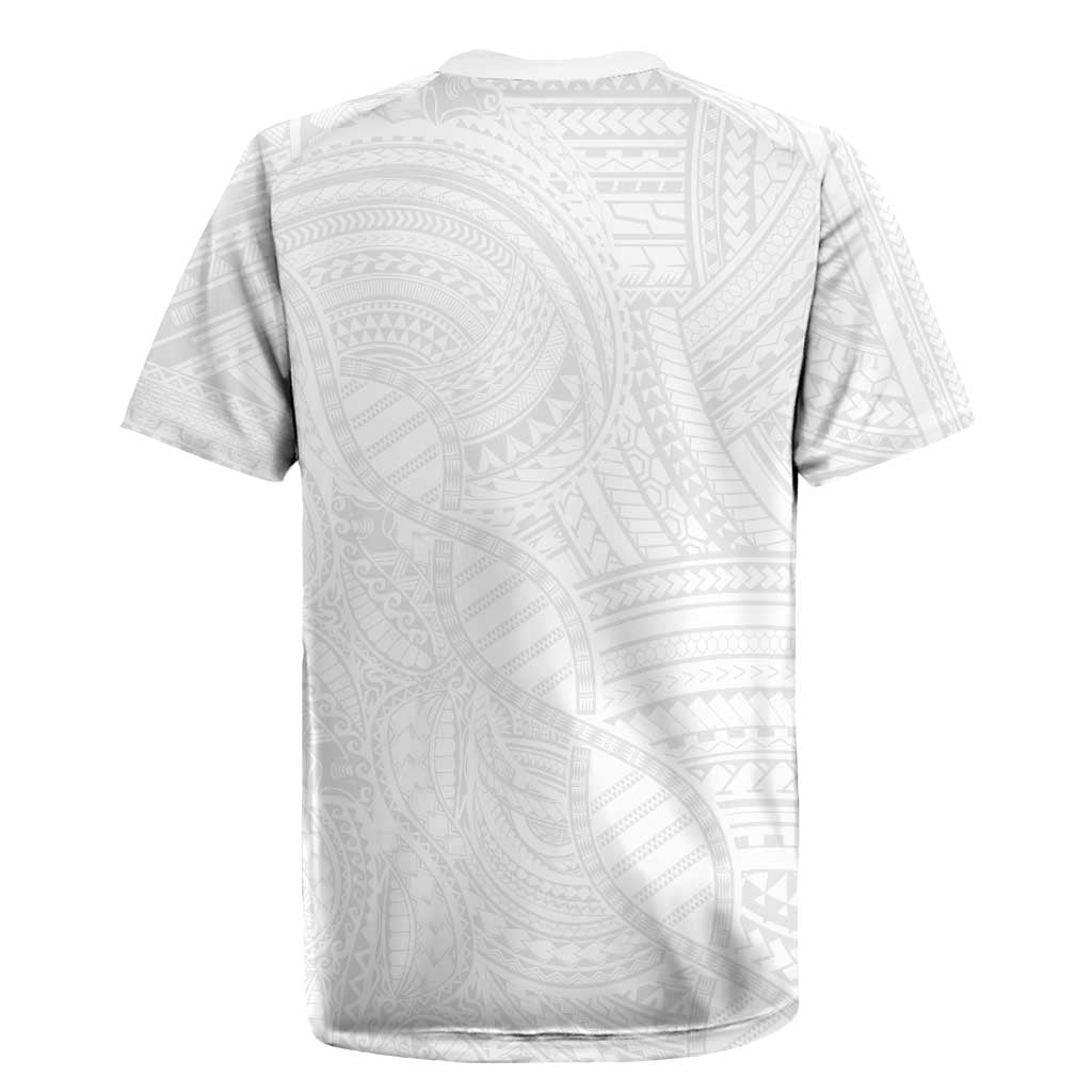 Samoan DNA Art Tattoo Rugby Jersey Polynesian Pattern All White LT03