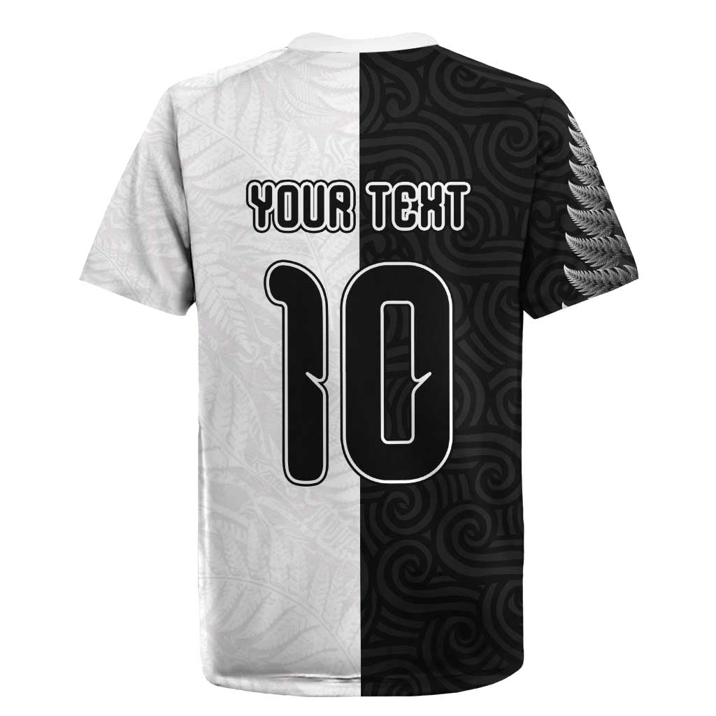 Custom New Zealand Football Rugby Jersey Silver Fern and Maori Tribal Black White Half Sporty Style LT03