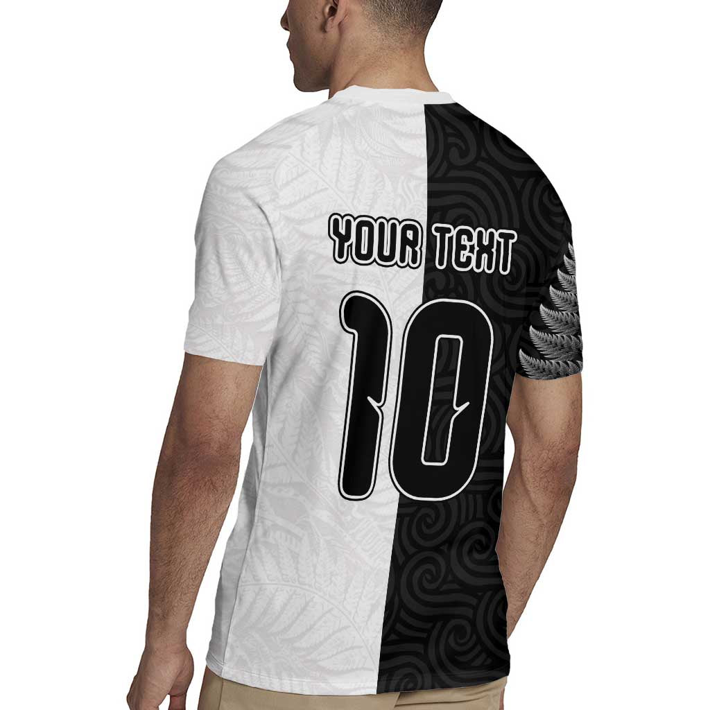 Custom New Zealand Football Rugby Jersey Silver Fern and Maori Tribal Black White Half Sporty Style LT03