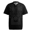 Philippines Barong Style Rugby Jersey with Polynesian Art and Leaf Motif Black Color LT03