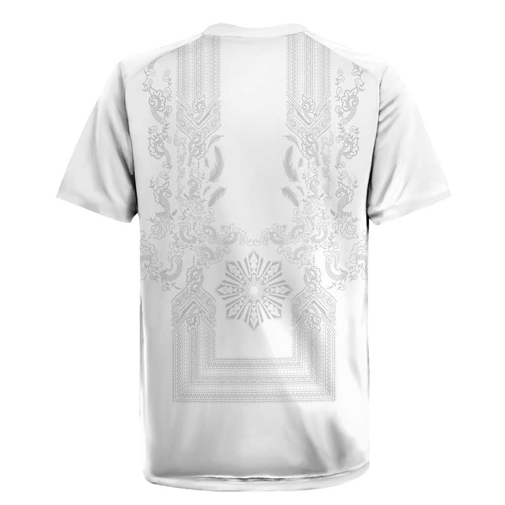 Philippines Barong Style Rugby Jersey with Polynesian Art and Leaf Motif White Color LT03